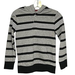Falls Creek Striped Hoodie Boys 10/12 Black Gray Pullover Sweatshirt